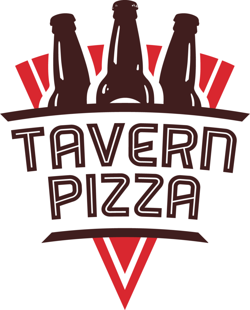 logo design of with three bottle with Tavern Pizza spelled out beneath the bottles
